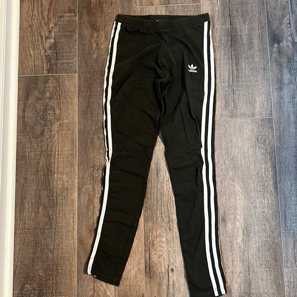 adidas Pants - Adidas xs army green leggings with stripes on side